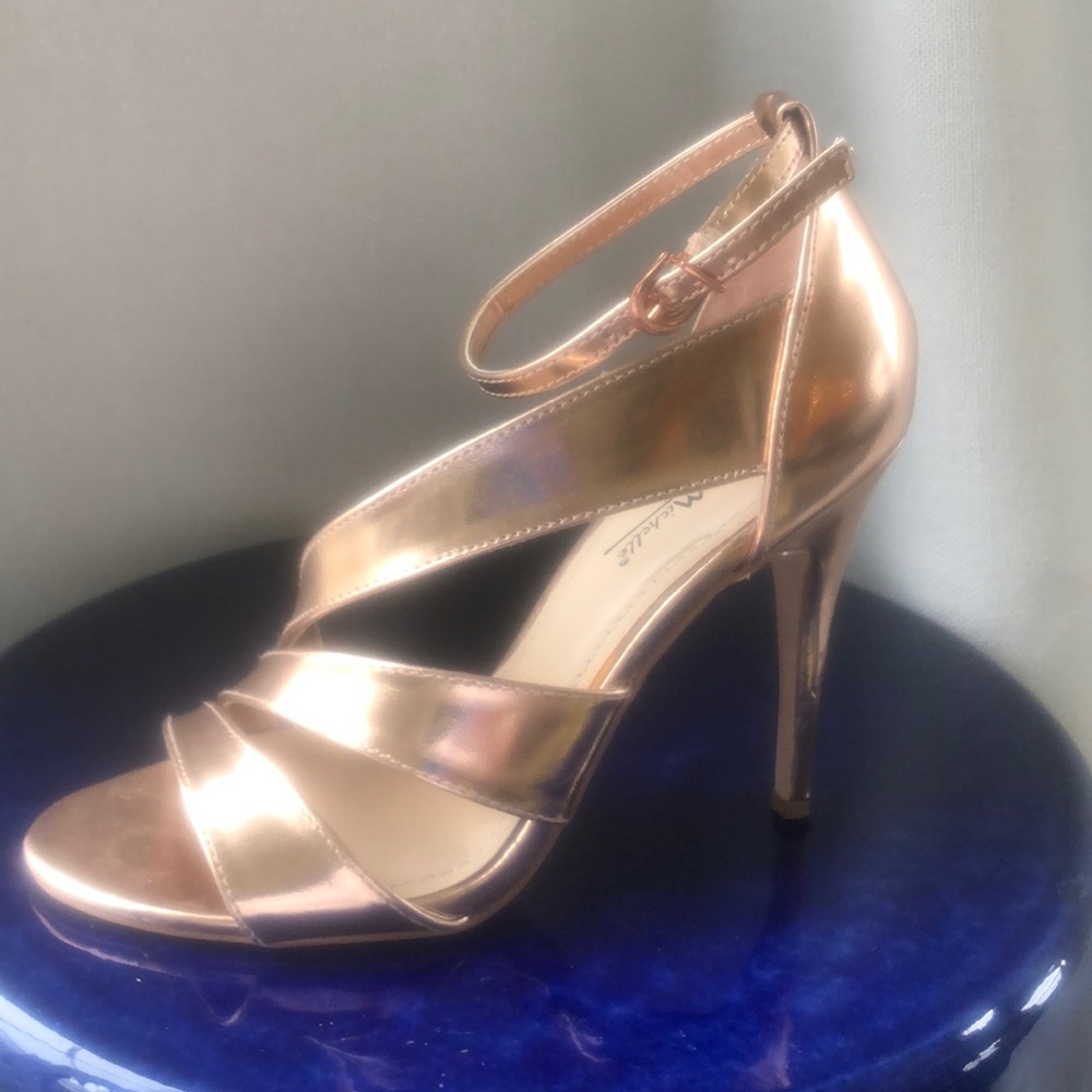 Rose metallic dress wedding bridal bridesmaid prom formal sexy pink high heel